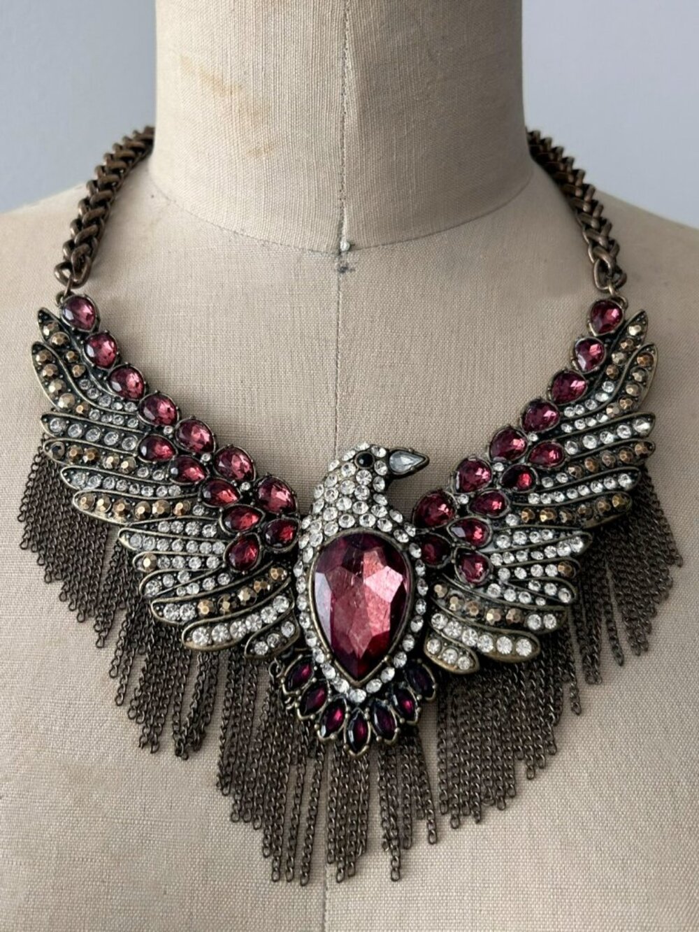 Zara Rhinestone Bird Rustic Statement Necklace